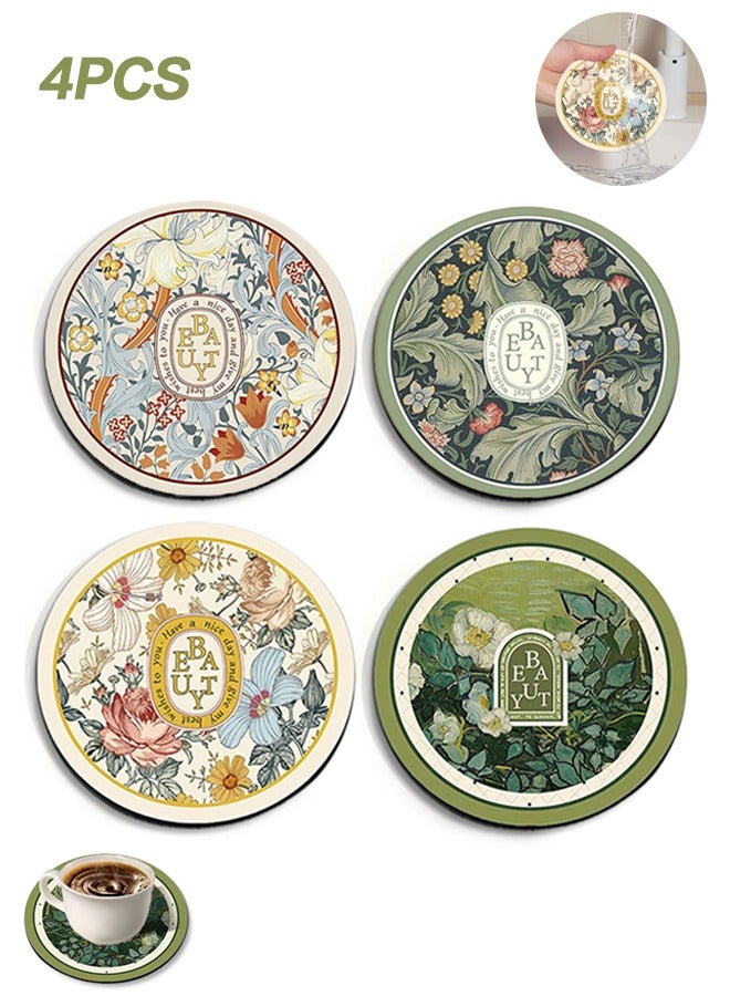 Sweet Life 4 قطع من حاملات الأكواب الدائرية المرسومة، قواعد أكواب عتيقة، إكسسوارات تزيين القهوة والمطبخ المنزلي، قواعد أكواب، حصائر عزل حراري، حصائر طعام، مقاومة للغسيل ومقاومة للماء - Image 1