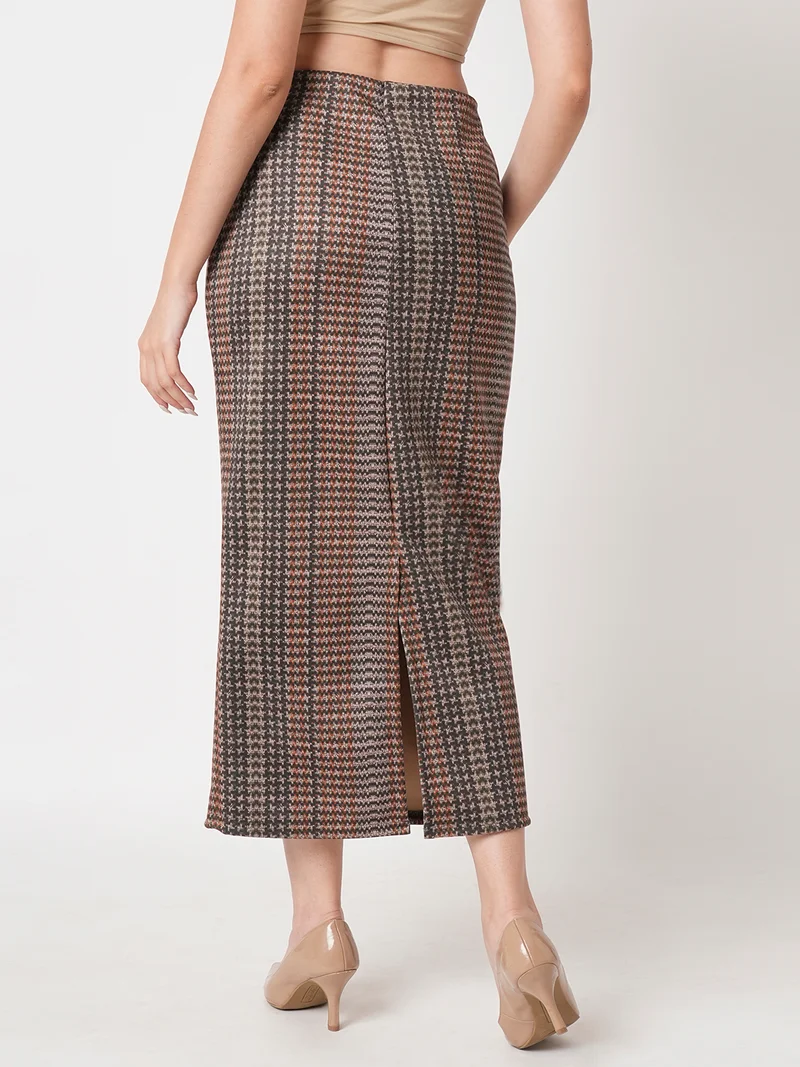 globus Women Printed Stretchable Pencil Back Slit Midi Skirts