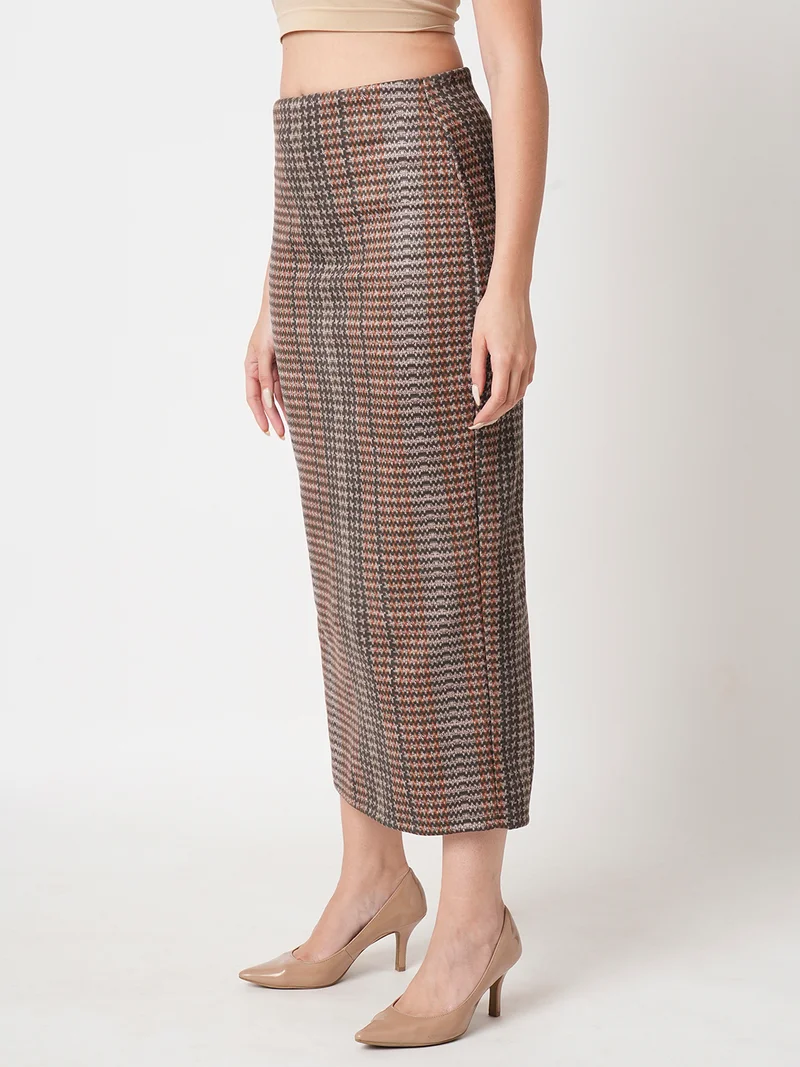 globus Women Printed Stretchable Pencil Back Slit Midi Skirts