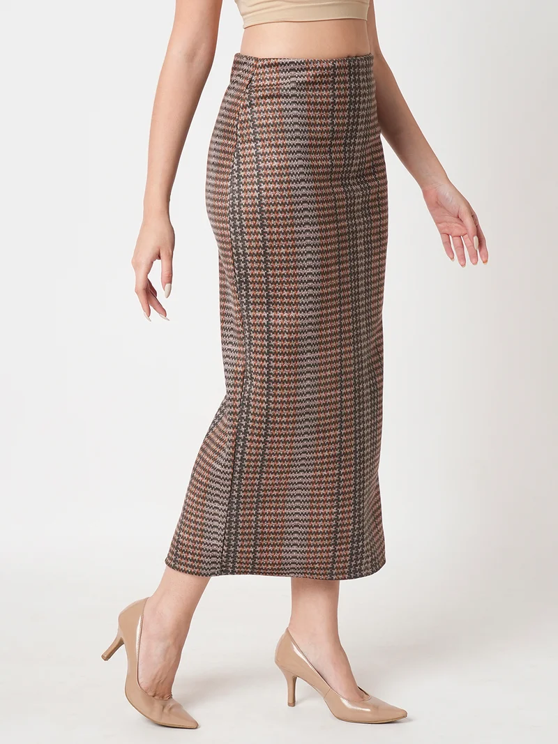 جلو باص Women Printed Stretchable Pencil Back Slit Midi Skirts