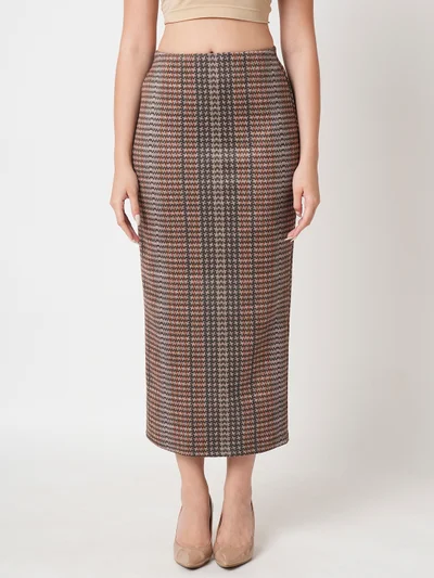 globus Women Printed Stretchable Pencil Back Slit Midi Skirts