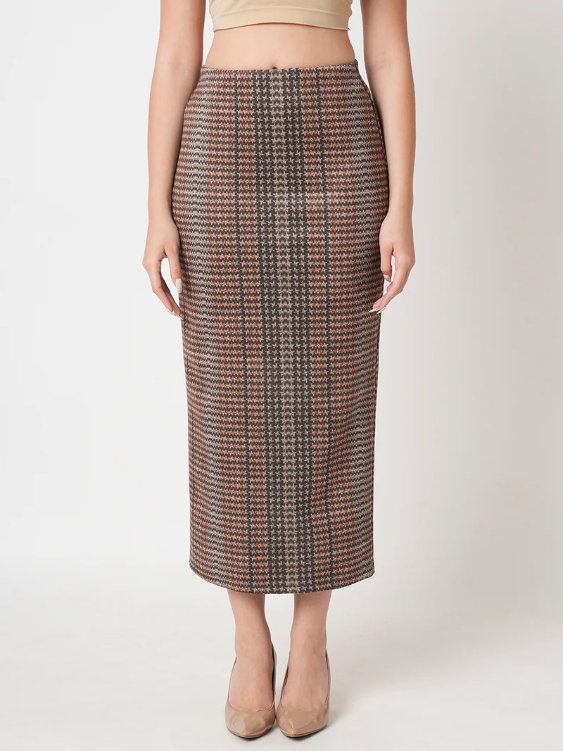 جلو باص Women Printed Stretchable Pencil Back Slit Midi Skirts