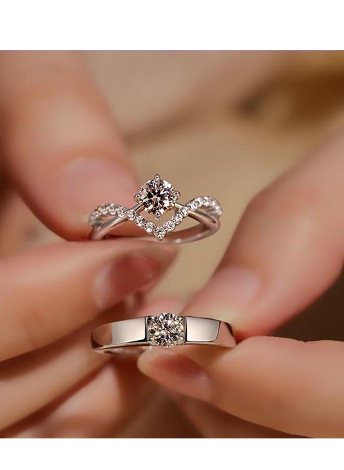 Couple ring, four prongs, 1 carat zircon diamond ring, a pair of open-ended - Image 3