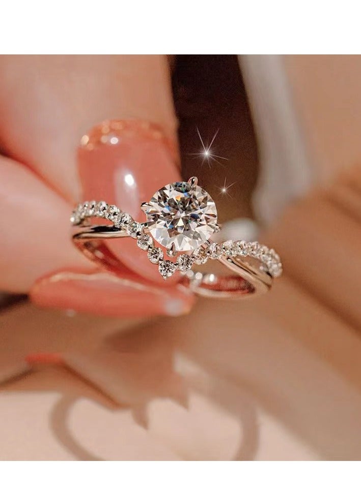 Couple ring, four prongs, 1 carat zircon diamond ring, a pair of open-ended - Image 4