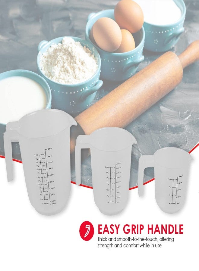 Home Basics Precise Pour 3 Piece Plastic Measuring Set with Short Easy Grip, BPA Free Nesting Stackable, Spout & Clear Handles, 1, 2, 4 Cups - Image 3