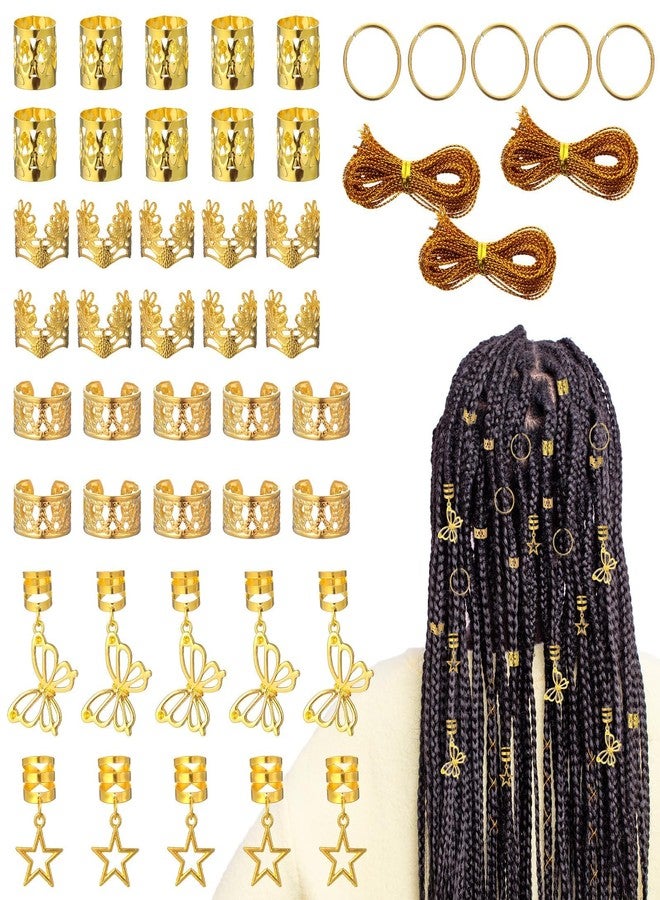 TARINI Gold Hair Jewelry, Hair Charms, Hair Rings, 48PCS Gold Hair Accessories Set, Adjustable Hair Cuffs for Braids Loc Dreadlocks, Hair Jewelry Decorations for Men Women - Image 1