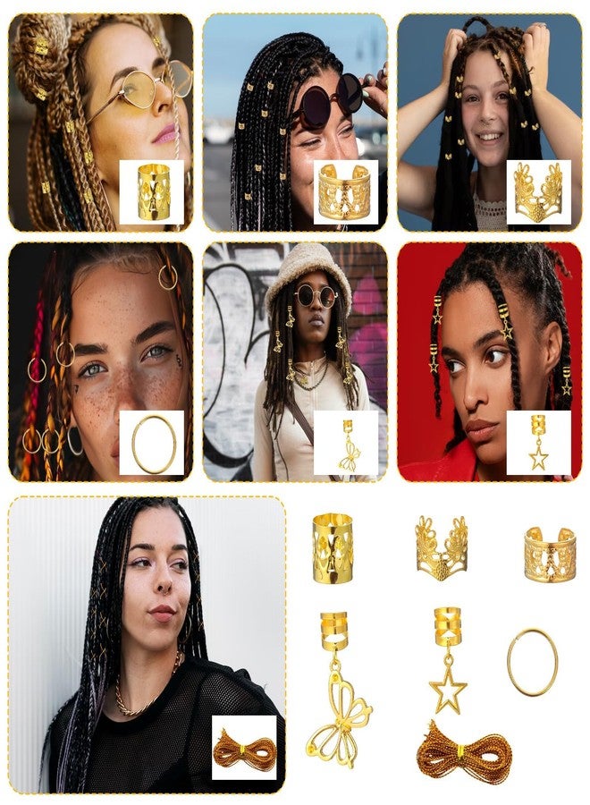 TARINI Gold Hair Jewelry, Hair Charms, Hair Rings, 48PCS Gold Hair Accessories Set, Adjustable Hair Cuffs for Braids Loc Dreadlocks, Hair Jewelry Decorations for Men Women - Image 4