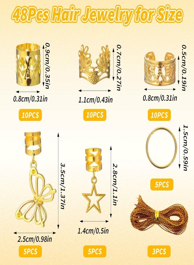 TARINI Gold Hair Jewelry, Hair Charms, Hair Rings, 48PCS Gold Hair Accessories Set, Adjustable Hair Cuffs for Braids Loc Dreadlocks, Hair Jewelry Decorations for Men Women - Image 2