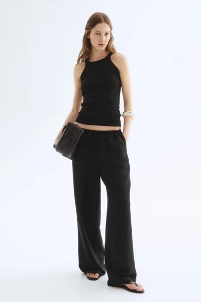H&M Straight linen-blend trousers