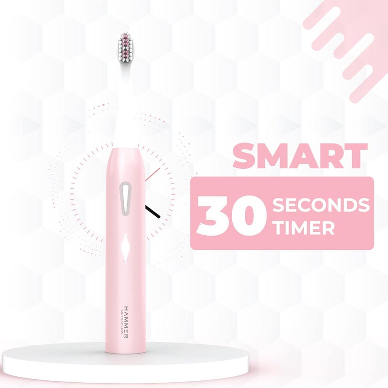 Hammer Ultra Flow Electric Toothbrush and 3 Replaceable Brush Heads for Men and Women, 6 Brushing Modes, Rechargeable Battery, Waterproof, 31000 Strokes per Minute, Super-Soft Bristles, Electric Toothbrush (Pink) - Image 4