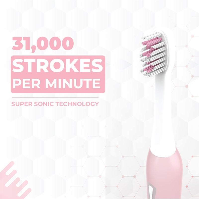 Hammer Ultra Flow Electric Toothbrush and 3 Replaceable Brush Heads for Men and Women, 6 Brushing Modes, Rechargeable Battery, Waterproof, 31000 Strokes per Minute, Super-Soft Bristles, Electric Toothbrush (Pink) - Image 3
