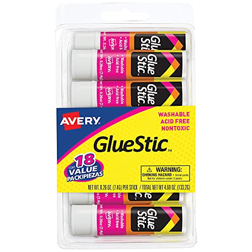 Avery Glue Stic Value Pack, White, Washable, Nontoxic, 0.26 oz., 18 Permanent Glue Sticks (98089) - Image 1