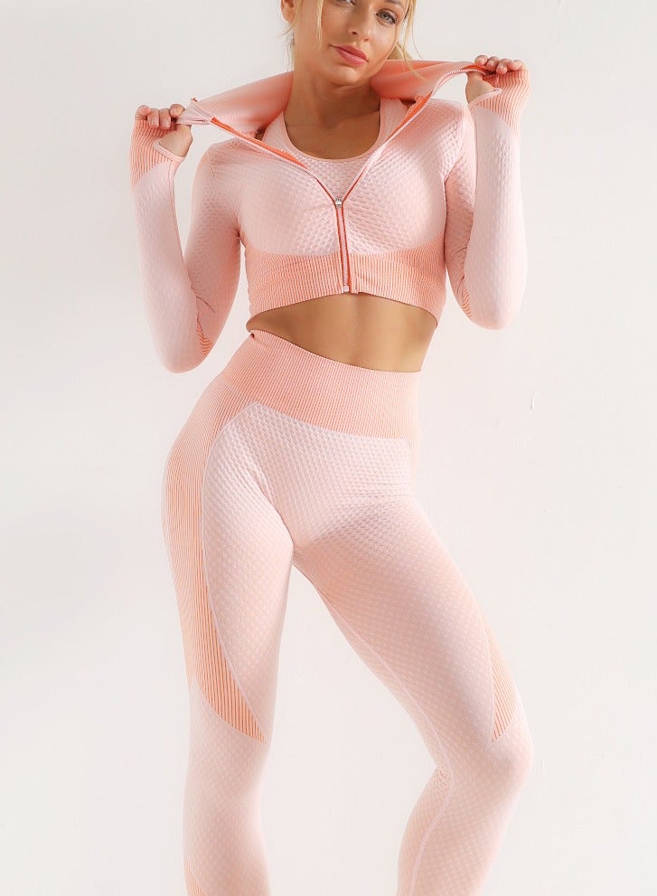 general Women's three-piece high-waisted high-quality summer suit yoga wear sports bra vest + long-sleeved gym clothes + yoga pants  - Image 1