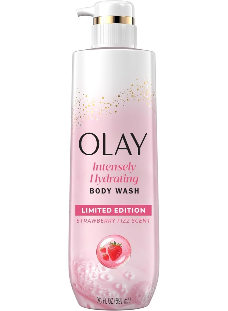 Olay Body Wash for Women, Intensely Hydrating, Pro-Hyaluronic Acid Serum Complex, Renews Moisture, Vitamin B3 Lameller Technology, For All Skin Types, Strawberry Summer Fizz Scent 591ml - Image 1