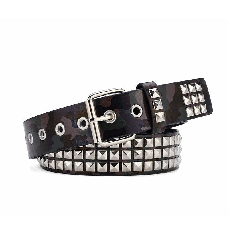 New Rivet Belt Ladies Heavy Metal Unisex Y2K Punk Rock Denim coffee camouflage