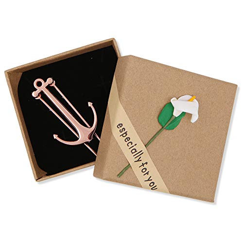 Apol Exquisite Rose Gold Anchor Bookmarks Metal Bookmark Book Page Holder with Gift Box for School Office Students Teachers Graduation Christmas Birthday Gifts - Image 1
