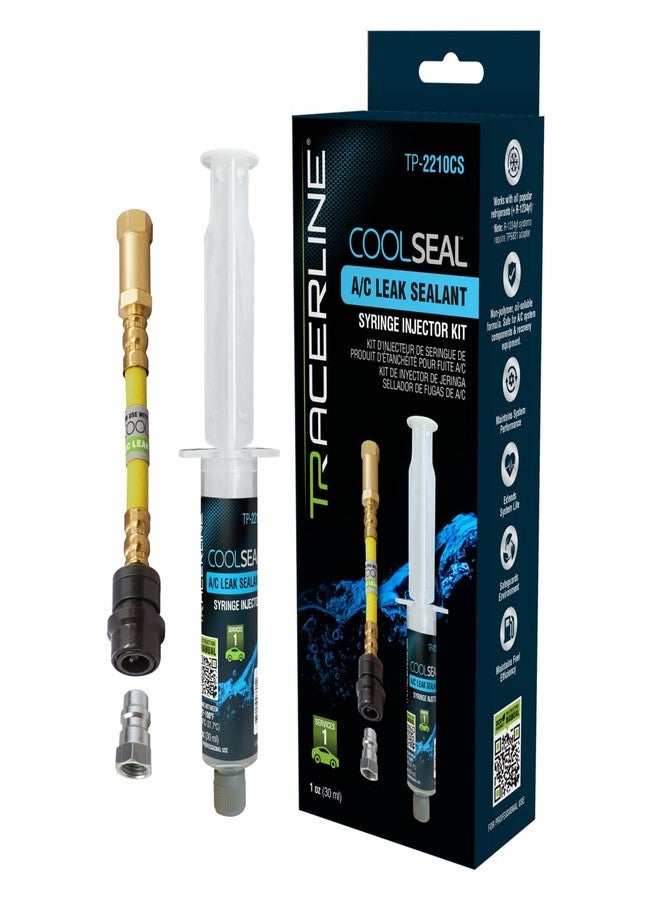 TRACERLINE TP2210CS Cool Seal Air Conditioner Leak Sealer Injector Kit - 1 oz Pre-Filled Leak Sealer Injection Syringe, R134A Hose Coupler, R-1234yf Adapter Fitting, Made in USA - Image 1
