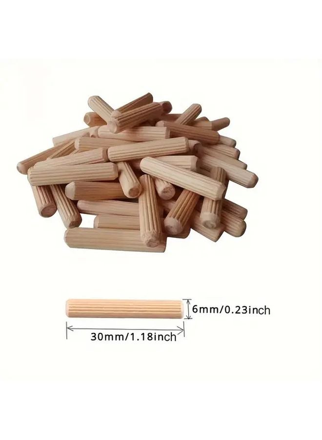 200pcs 6mmx30mm Premium Wooden Pins Polished Round Grooved Rods For Woodworking Drill Guides - Image 3