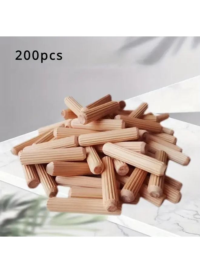 200pcs 6mmx30mm Premium Wooden Pins Polished Round Grooved Rods For Woodworking Drill Guides - Image 1