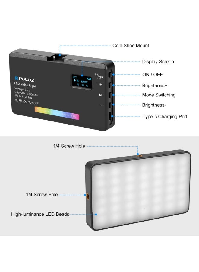 PULUZ Handheld Photo Fill Light – Mini Portable LED Video Light with 140 LEDs, 2500K-9000K Adjustable Color, 20 Lighting Effects, USB Rechargeable, Compatible with Camera, Smartphone, Tablet - Image 4