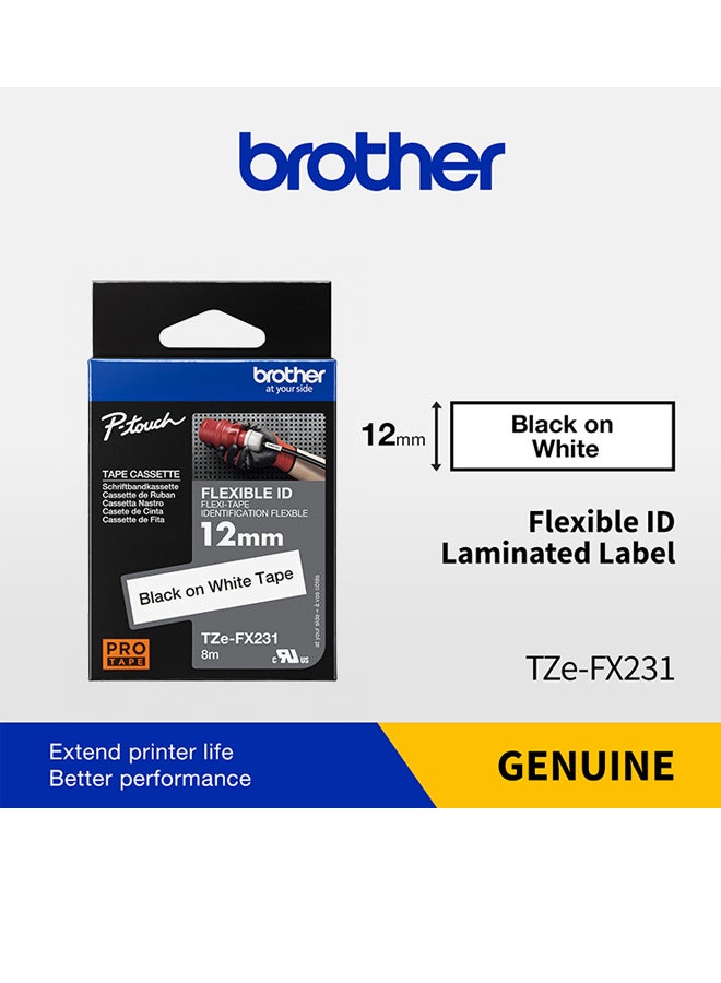 بروذر Labelling Tap Brother TZe-FX231 Flexible – Black on White, 12mm - Image 2