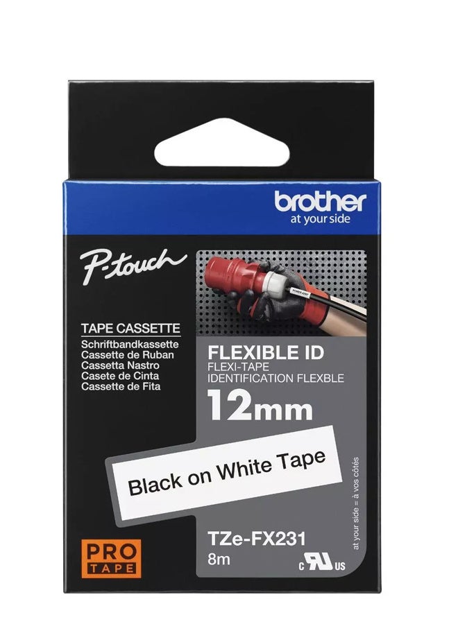 بروذر Labelling Tap Brother TZe-FX231 Flexible – Black on White, 12mm - Image 1