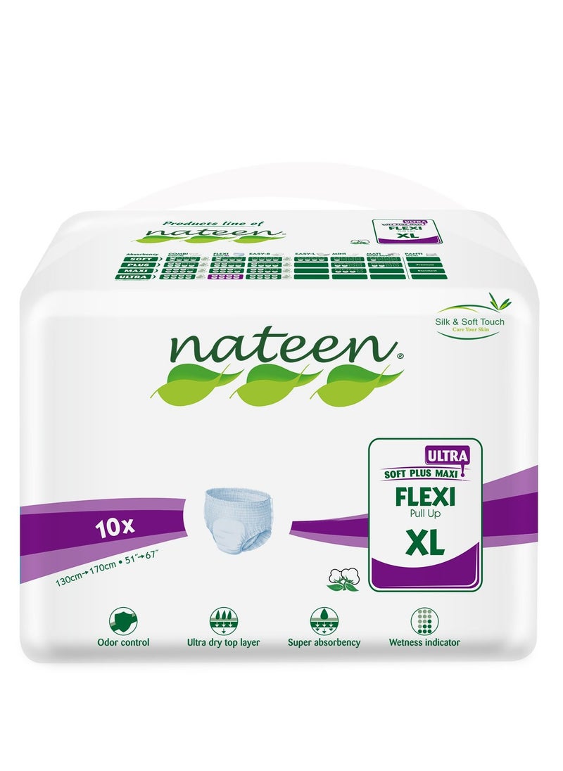 nateen Nateen Flexi Ultra Adult Diapers Pants, ultima absorbency Incontinence Pull Ups,Extra Large,Waist Size 130-170cm,10 Count Adult Pants diaper ,Superior Comfort,Excellent Combination of Protection. (10 Count)  - Image 1