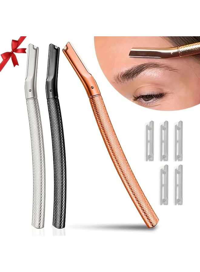 Silvery Manual Facial Razor With 5 Refill Blades Heavy Duty Metal Shaver For Face Eyebrow Hair Removal No Battery Required For Women Men Easy Exfoliation Device - Image 1