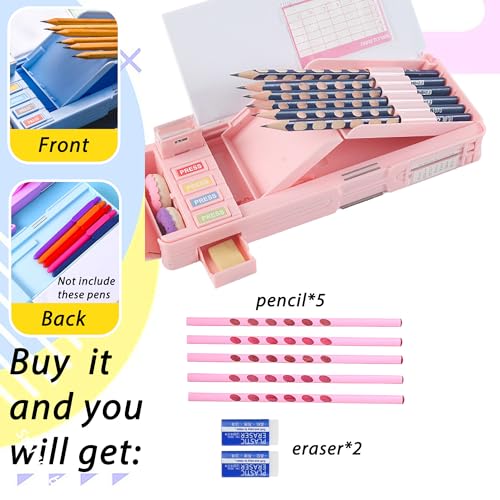 Ristpal Pop Up Multifunction Pencil Case with Pencil and Eraser, Cute Cartoon Pen Box Organizer Stationery, Sharpener, Schedule, Best Birthday Gifts for Kids Teens(Pink astronaut) - Image 4