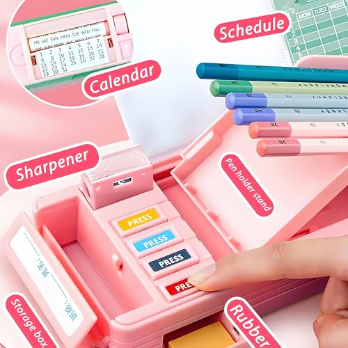 Ristpal Pop Up Multifunction Pencil Case with Pencil and Eraser, Cute Cartoon Pen Box Organizer Stationery, Sharpener, Schedule, Best Birthday Gifts for Kids Teens(Pink astronaut) - Image 2