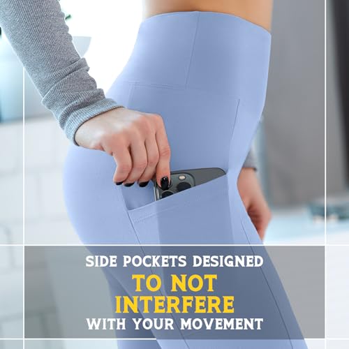 Walifrey Leggings with Pockets for Women, High Waisted Buttery Soft Womens Leggings for Gym Yoga Workout (Light Blue SM) - Image 5