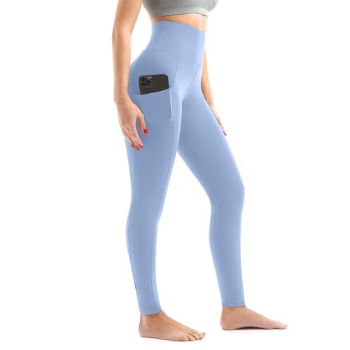 Walifrey Leggings with Pockets for Women, High Waisted Buttery Soft Womens Leggings for Gym Yoga Workout (Light Blue SM) - Image 1