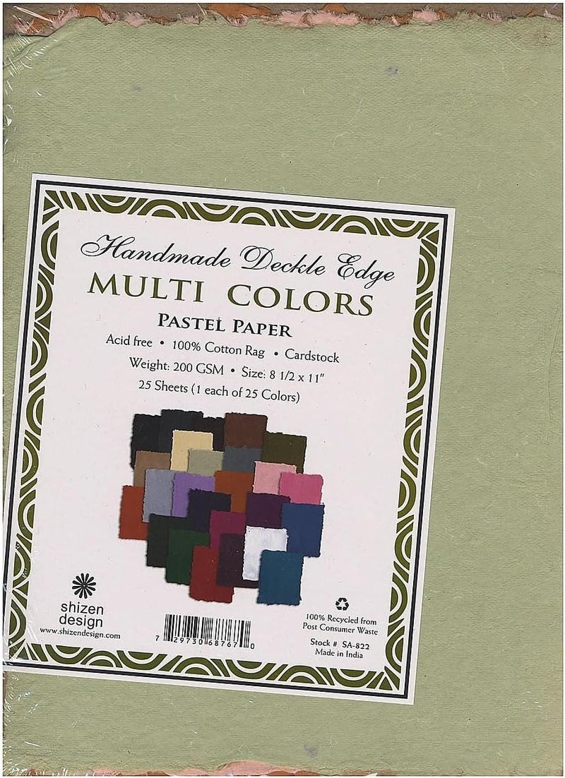 Handmade Pastel Paper, 8-1/2 x 11 Inches, Assorted Colors, 25 Sheets