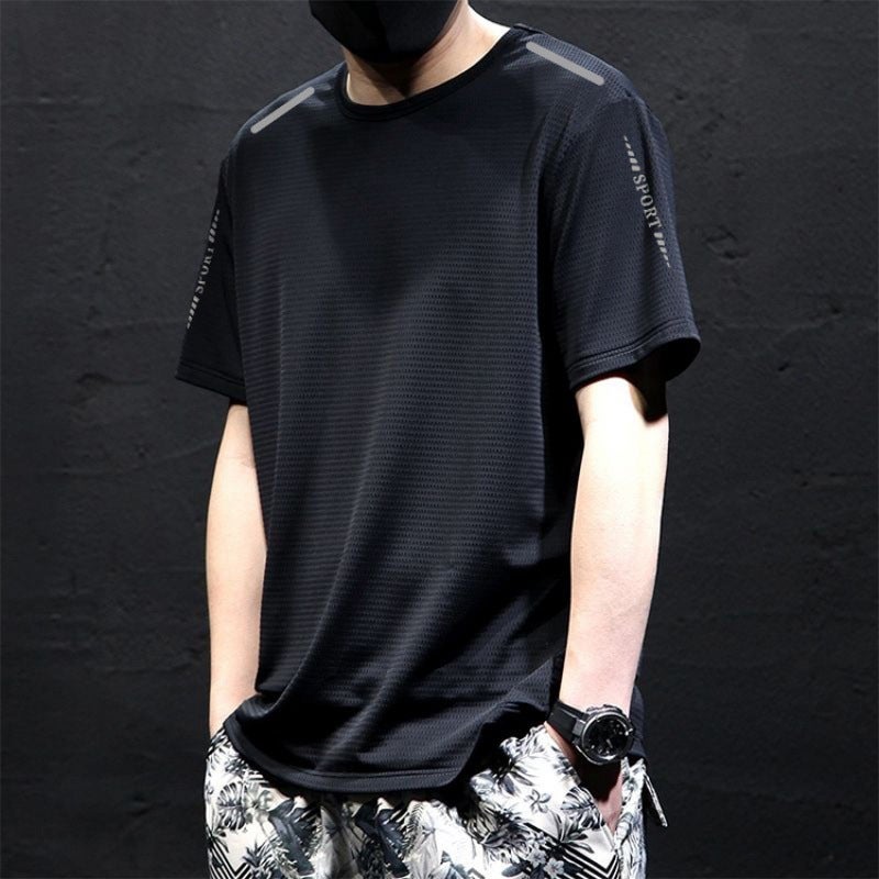 Summer Entry Luxury Casual Round Neck Loose Ice Silk Mesh Short Sleeve Quick-Drying Breathable Men'S Sports Ice Cool T-Shirt All-Match - Image 2