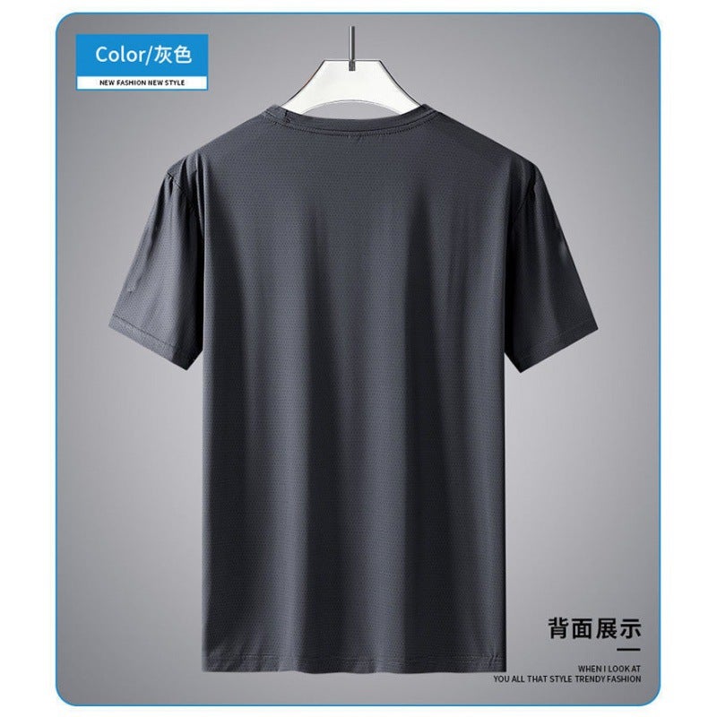 Summer Entry Luxury Casual Round Neck Loose Ice Silk Mesh Short Sleeve Quick-Drying Breathable Men'S Sports Ice Cool T-Shirt All-Match - Image 5