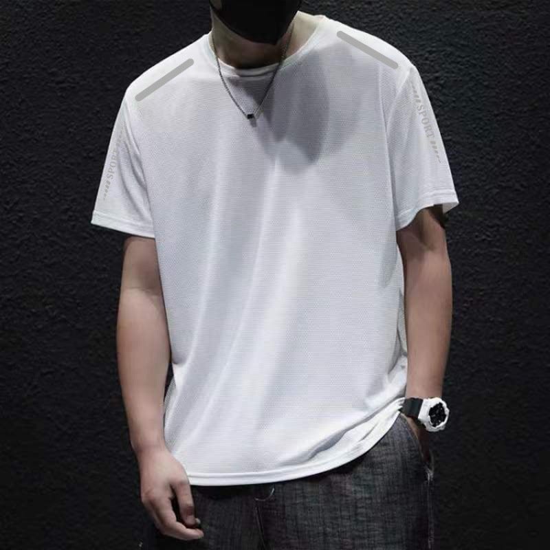 Summer Entry Luxury Casual Round Neck Loose Ice Silk Mesh Short Sleeve Quick-Drying Breathable Men'S Sports Ice Cool T-Shirt All-Match - Image 1