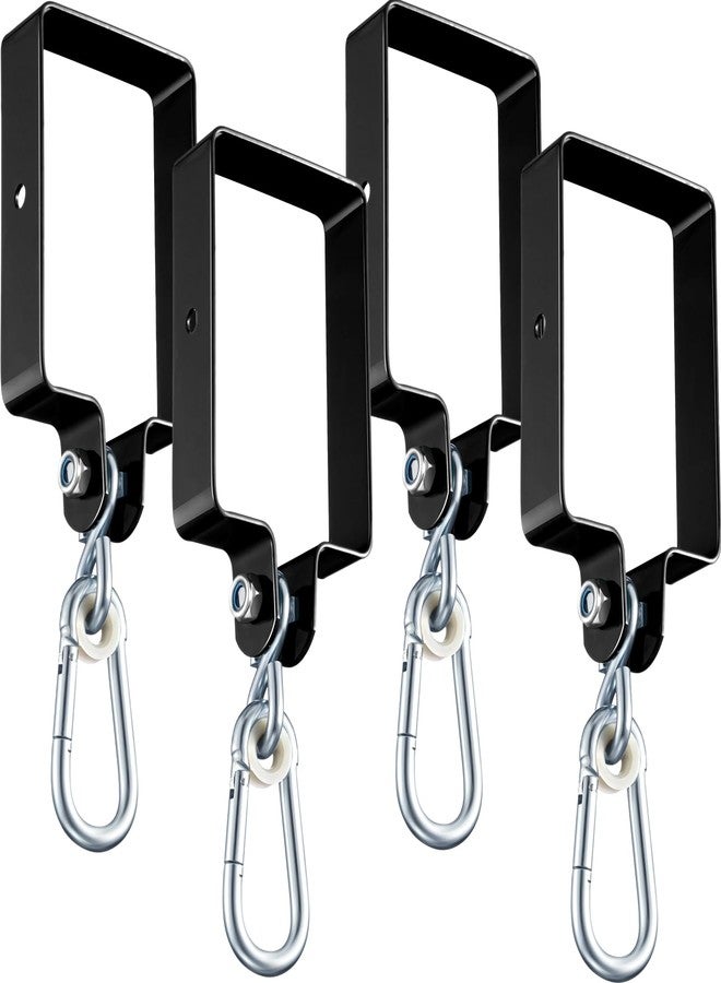 Dunzy 4 Pieces Metal Swing Set Accessories Includes Snap Hooks Brackets Attachments Swing Hanger Kit for Connecting to a 4" x 6" Beam Wooden Sets(Black) - Image 1