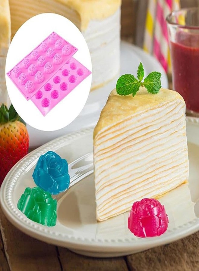 Quweiz 2 Pcs Rose Silicone Fondant Molds, 15 Cavity Rose Shape Cake Chocolate Fondant Mold, Flower Silicone Mold for Baking Jelly Cake Making Supplies - Image 4
