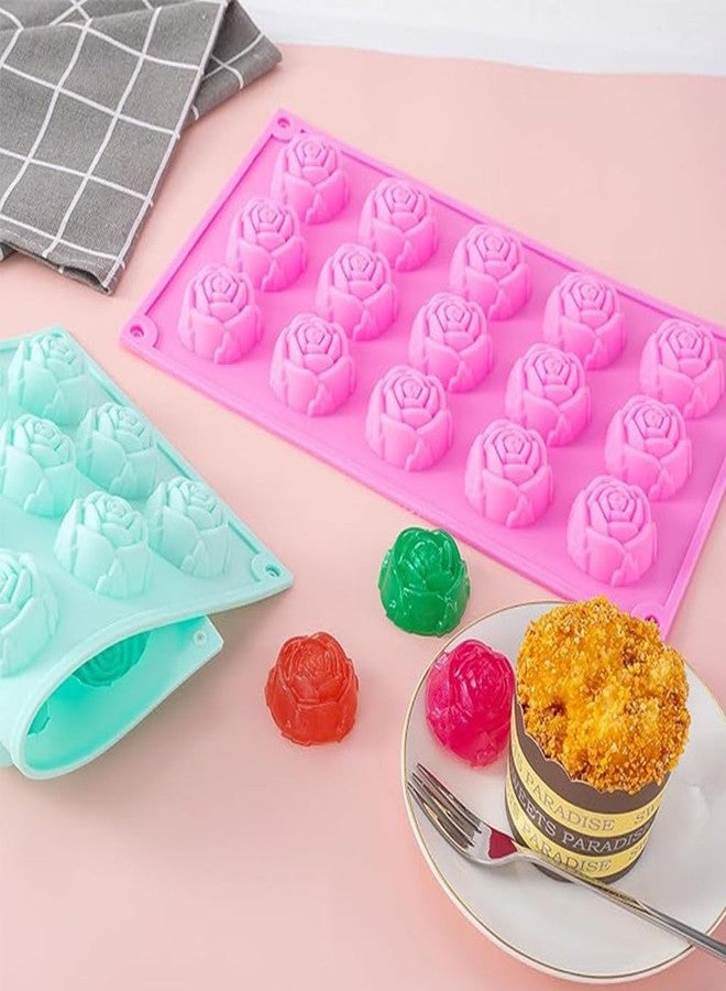 Quweiz 2 Pcs Rose Silicone Fondant Molds, 15 Cavity Rose Shape Cake Chocolate Fondant Mold, Flower Silicone Mold for Baking Jelly Cake Making Supplies - Image 5