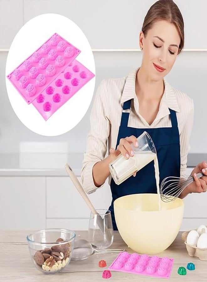 Quweiz 2 Pcs Rose Silicone Fondant Molds, 15 Cavity Rose Shape Cake Chocolate Fondant Mold, Flower Silicone Mold for Baking Jelly Cake Making Supplies - Image 3