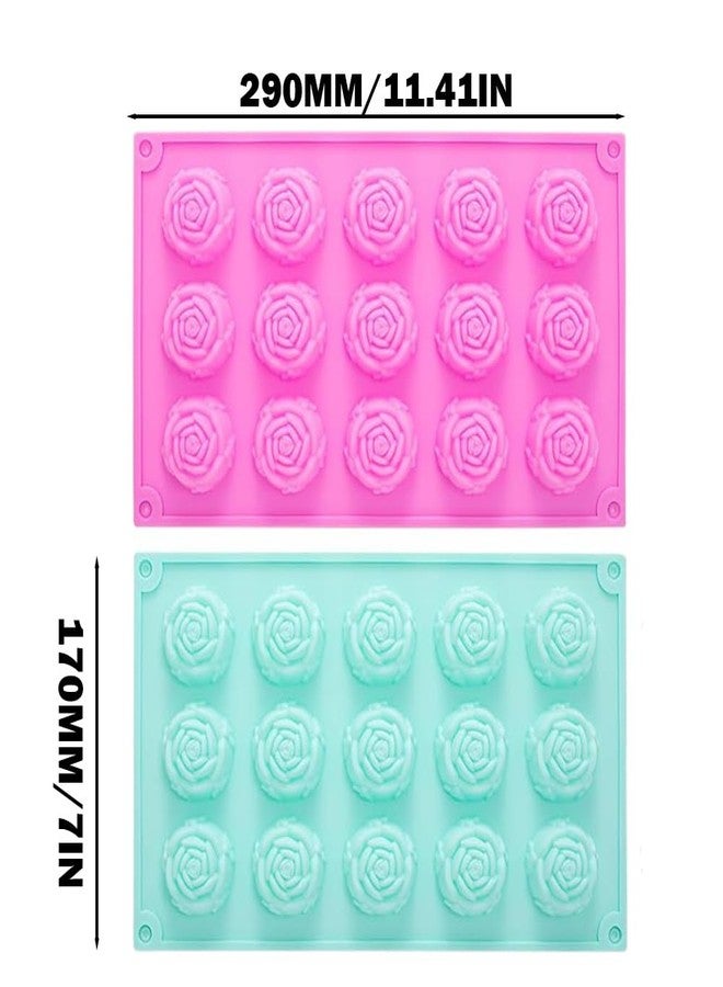 Quweiz 2 Pcs Rose Silicone Fondant Molds, 15 Cavity Rose Shape Cake Chocolate Fondant Mold, Flower Silicone Mold for Baking Jelly Cake Making Supplies - Image 2