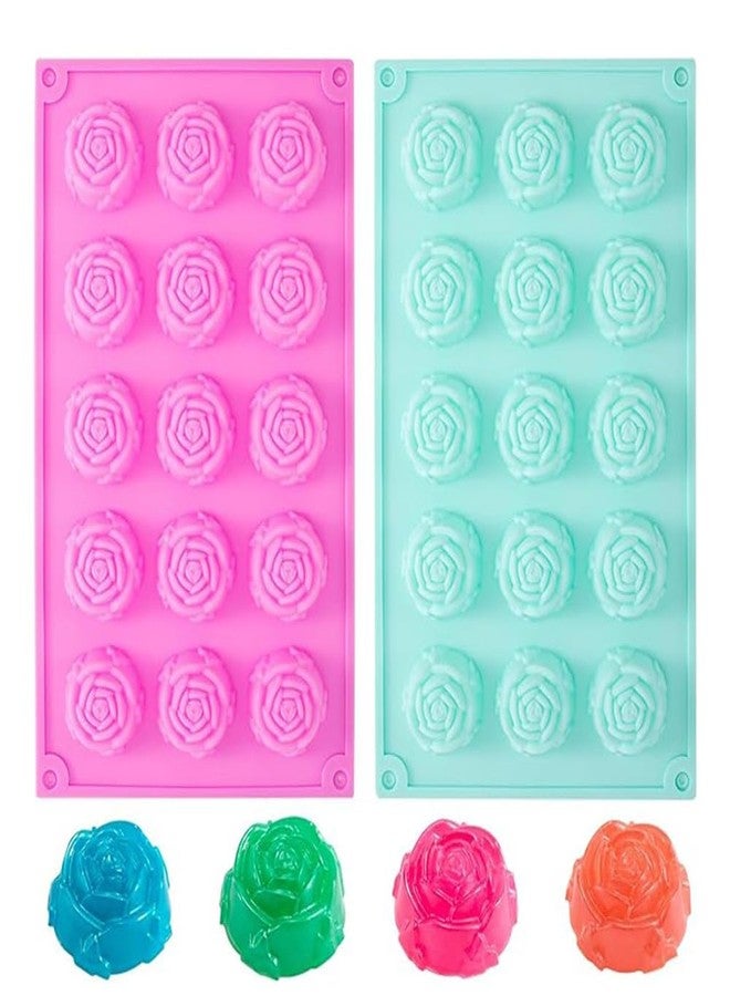 Quweiz 2 Pcs Rose Silicone Fondant Molds, 15 Cavity Rose Shape Cake Chocolate Fondant Mold, Flower Silicone Mold for Baking Jelly Cake Making Supplies - Image 1