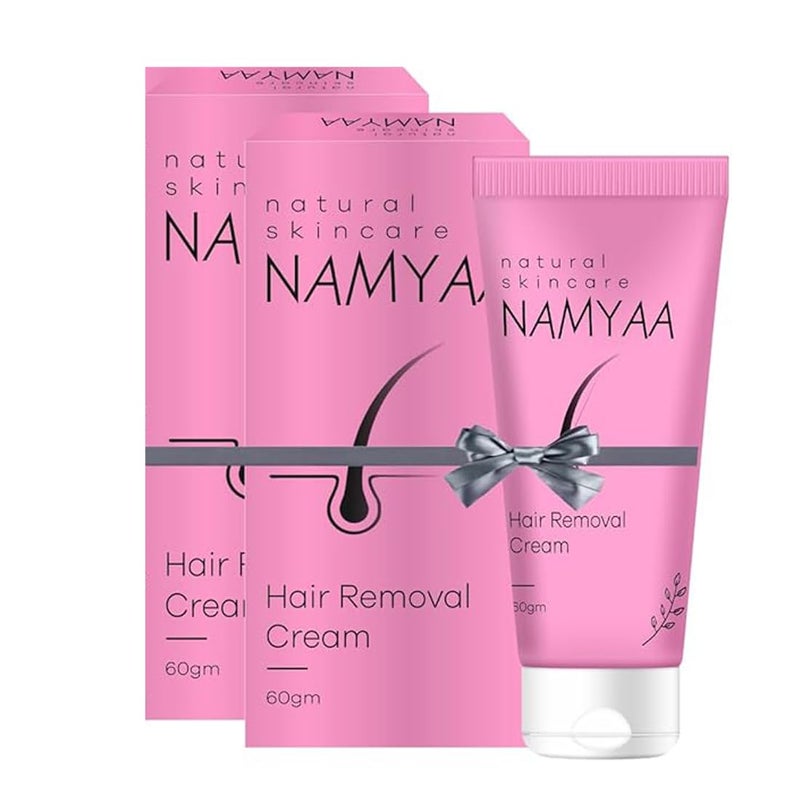 NAMYAA Hair Removal Cream for Intimate Skin with Free Vitamin C Serum, 60 gram, Pack of 2