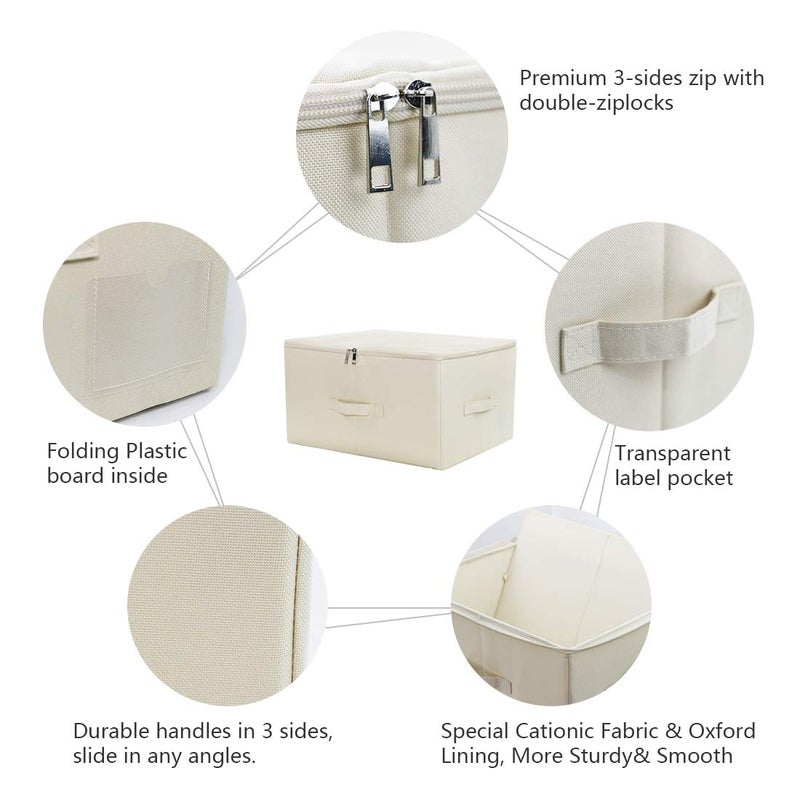 iwill CREATE PRO Collapsible Rigid Storage Bins with Lid, Shelves Clothes Storage Cubes, Tide Up Your Wardrobe, Beige, Set of 2 - Image 3