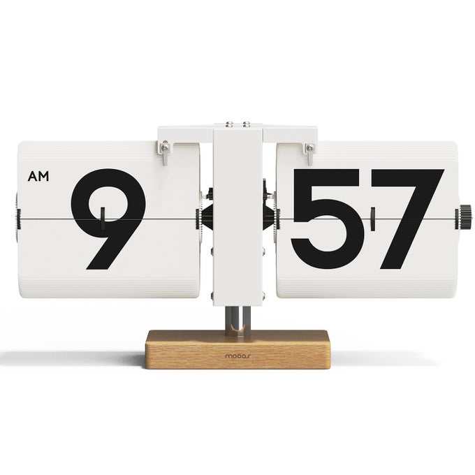 CLASSIC MODERN WOOD BIG FLIP DESK CLOCK WHITE RETRO VINTAGE ANALOG DESIGN AUTO FLIP CLOCK TABLE CLOCK LARGE NUMBER BATTERY POWERED IDEAL FOR HOME OFFICE SCHOOL HOTEL CAF