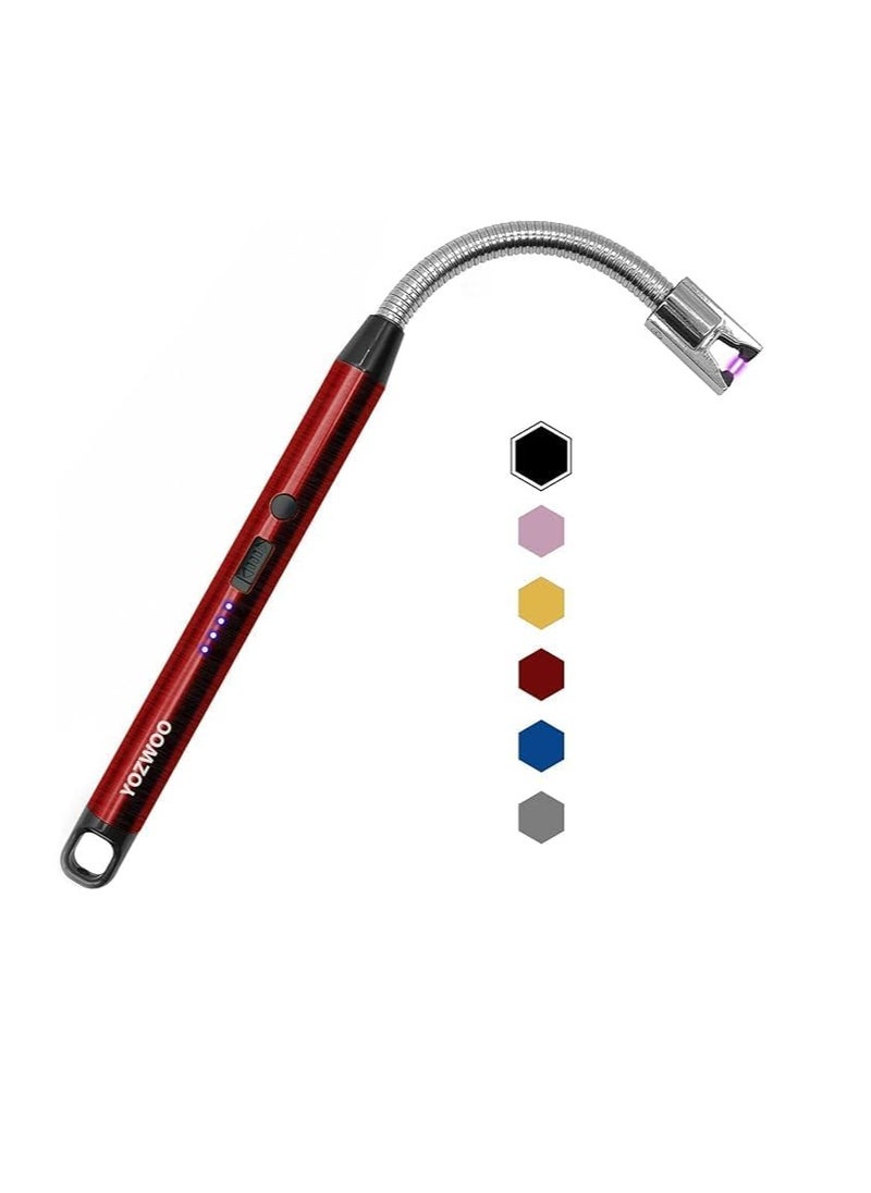 Electric Lighter: USB Type-C rechargeable electronic lighter with flameless plasma arc technology. Features a long design and smart LED battery display, perfect for camping, cooking, and home use red
