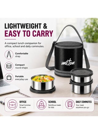 Insulated Stainless Steel Lunch Box 1140ml with 3 Containers Leak Proof Tiffin and Carry Bag for School Office Picnic Black - view 2