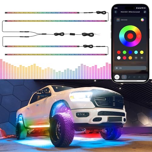 Livtee Underglow LED Lights Kit, RGB Strip Lights with App Control for Music and DIY Modes, Under Glow Kit for Cars, Vans, SUVs, and Trucks - Image 1
