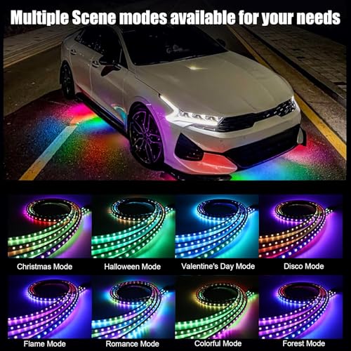 Livtee Underglow LED Lights Kit, RGB Strip Lights with App Control for Music and DIY Modes, Under Glow Kit for Cars, Vans, SUVs, and Trucks - Image 2