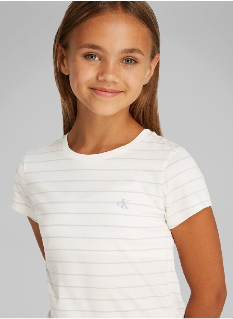 Calvin Klein Jeans Girls' 2 Pack Stripe Slim Fit T-Shirt - Cotton, Multicolor  - Image 3